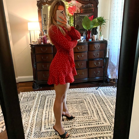 Red polka dot wrap dress - Picture 3 of 5